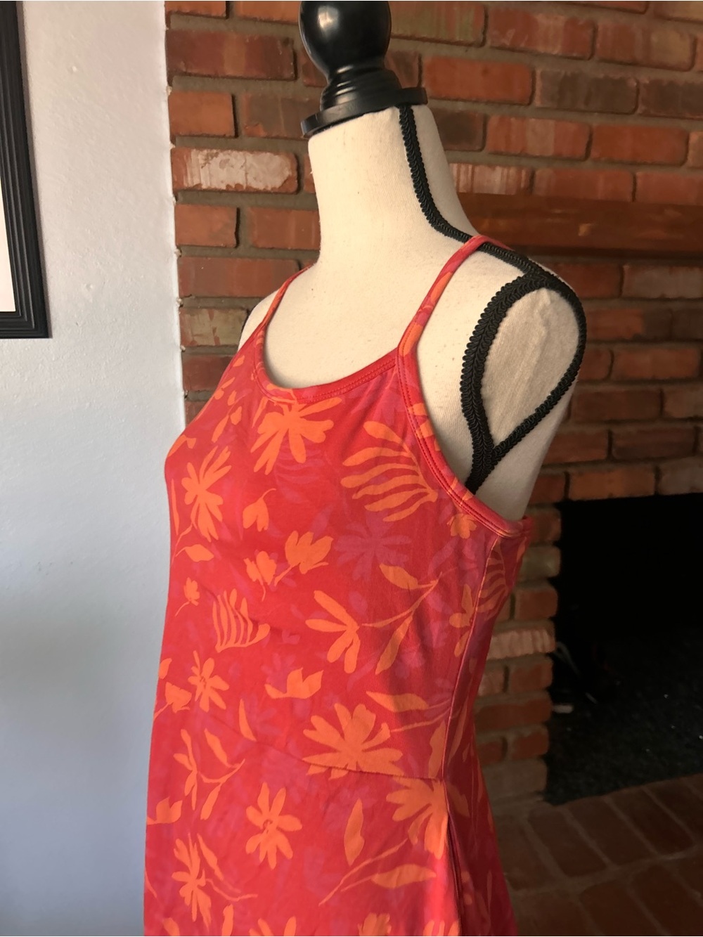 NWT Pact Stamp Floral Fit & Flare Midi Dress in Red Orange Sz L - Picture 5 of 7